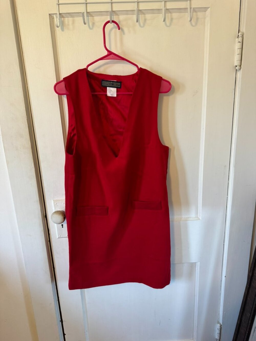 Vintage Herman Geist 100% Wool Red Sleevless Dress.  Size 6.